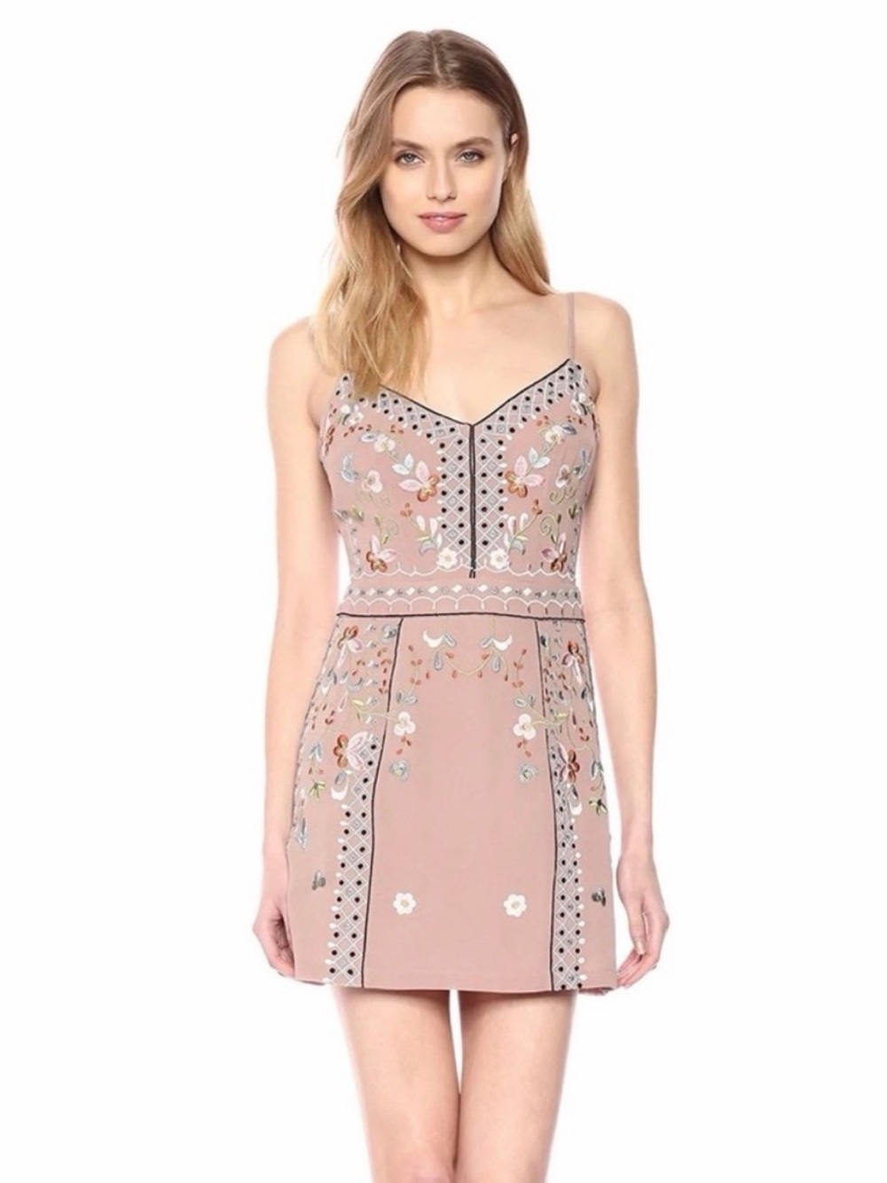 French Connection Blush Pink Embroidered Mini Dress